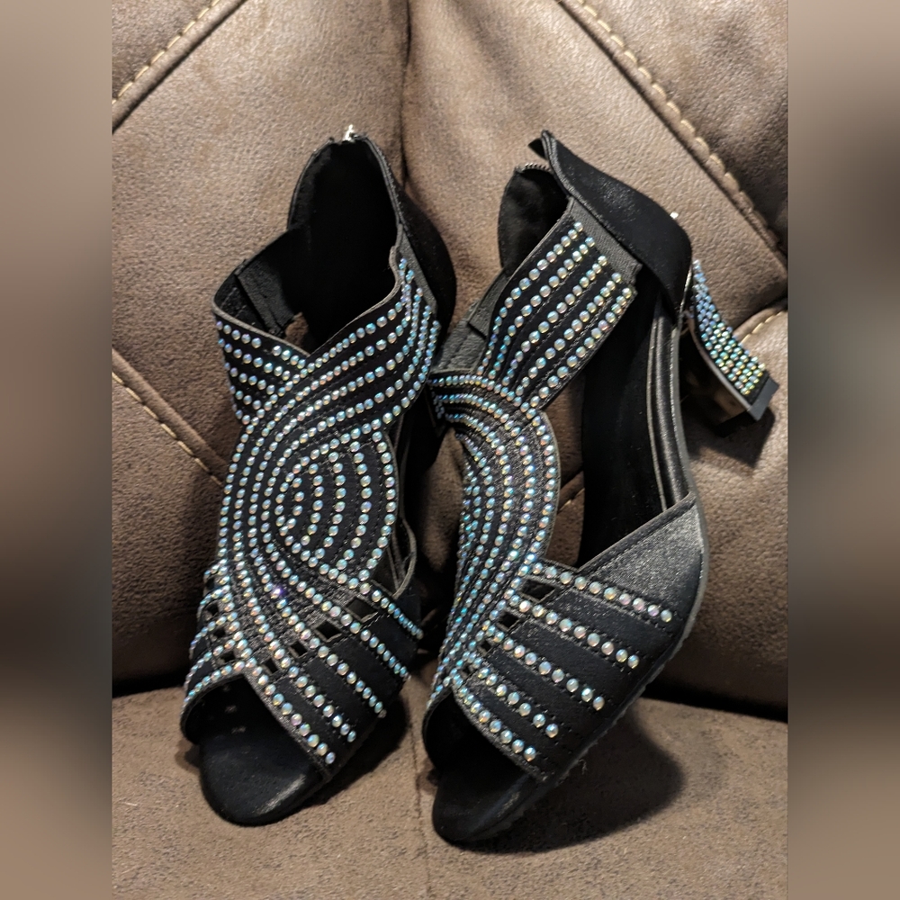 Women's Roaring 1920's Costume shoes size 8 Black with rhinestones